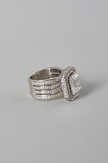 White Finish Swarovski Zirconia Ring In Sterling Silver