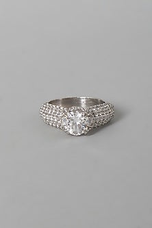 White Finish Swarovski Zirconia Ring In Sterling Silver