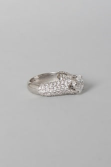 White Finish Swarovski Zirconia Ring In Sterling Silver