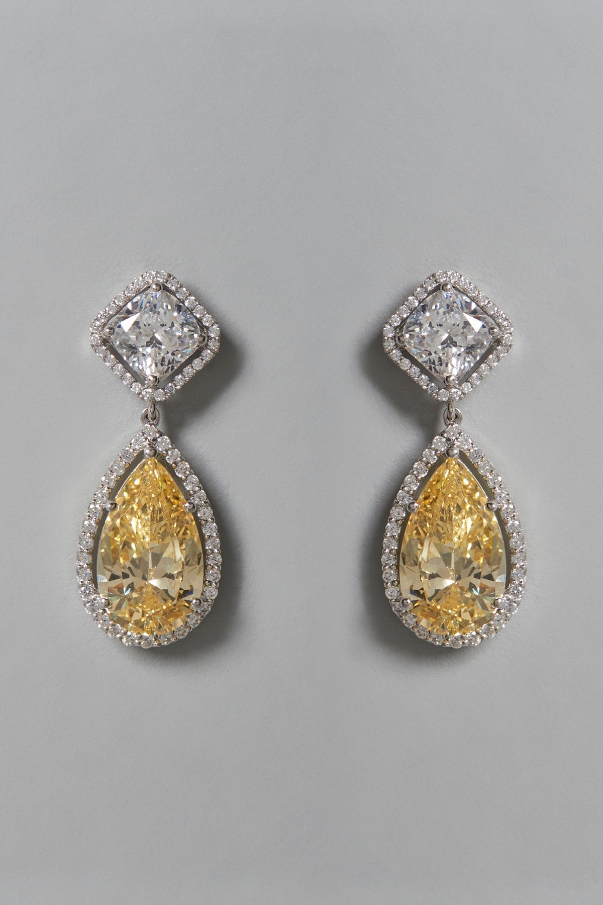 White Finish Yellow & White Swarovski Zirconia Dangler Earrings In Sterling Silver