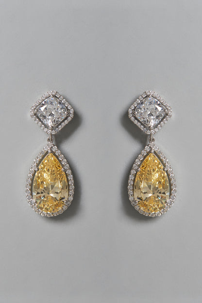 White Finish Yellow & White Swarovski Zirconia Dangler Earrings In Sterling Silver
