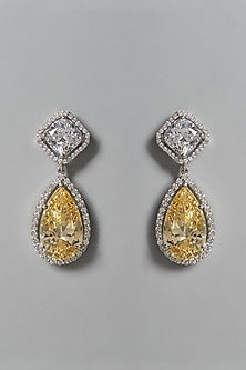 White Finish Yellow & White Swarovski Zirconia Dangler Earrings In Sterling Silver