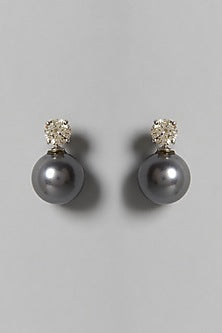 White Finish White Swarovski Zirconia & Black Pearl Dangler Earrings In Sterling Silver