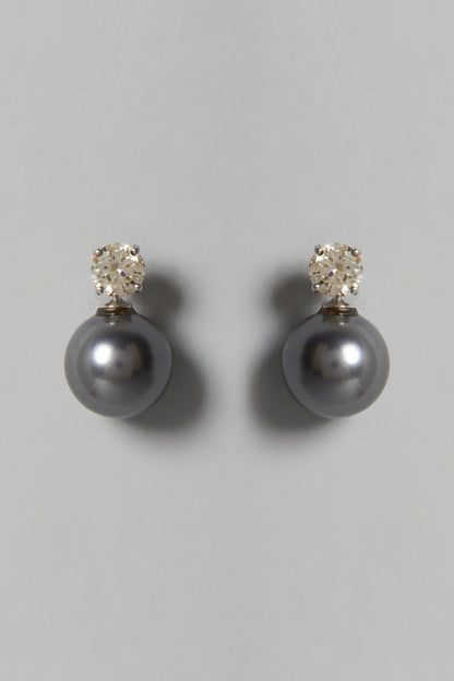 White Finish White Swarovski Zirconia & Black Pearl Dangler Earrings In Sterling Silver