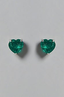 White Finish Green Swarovski Zirconia Stud Earrings In Sterling Silver