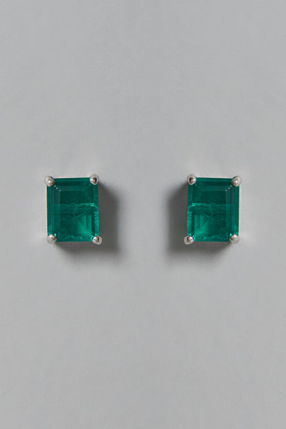White Finish Green Swarovski Zirconia Stud Earrings In Sterling Silver