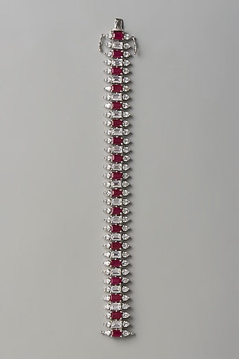 White Finish White & Red Swarovski Zirconia Bracelet In Sterling Silver