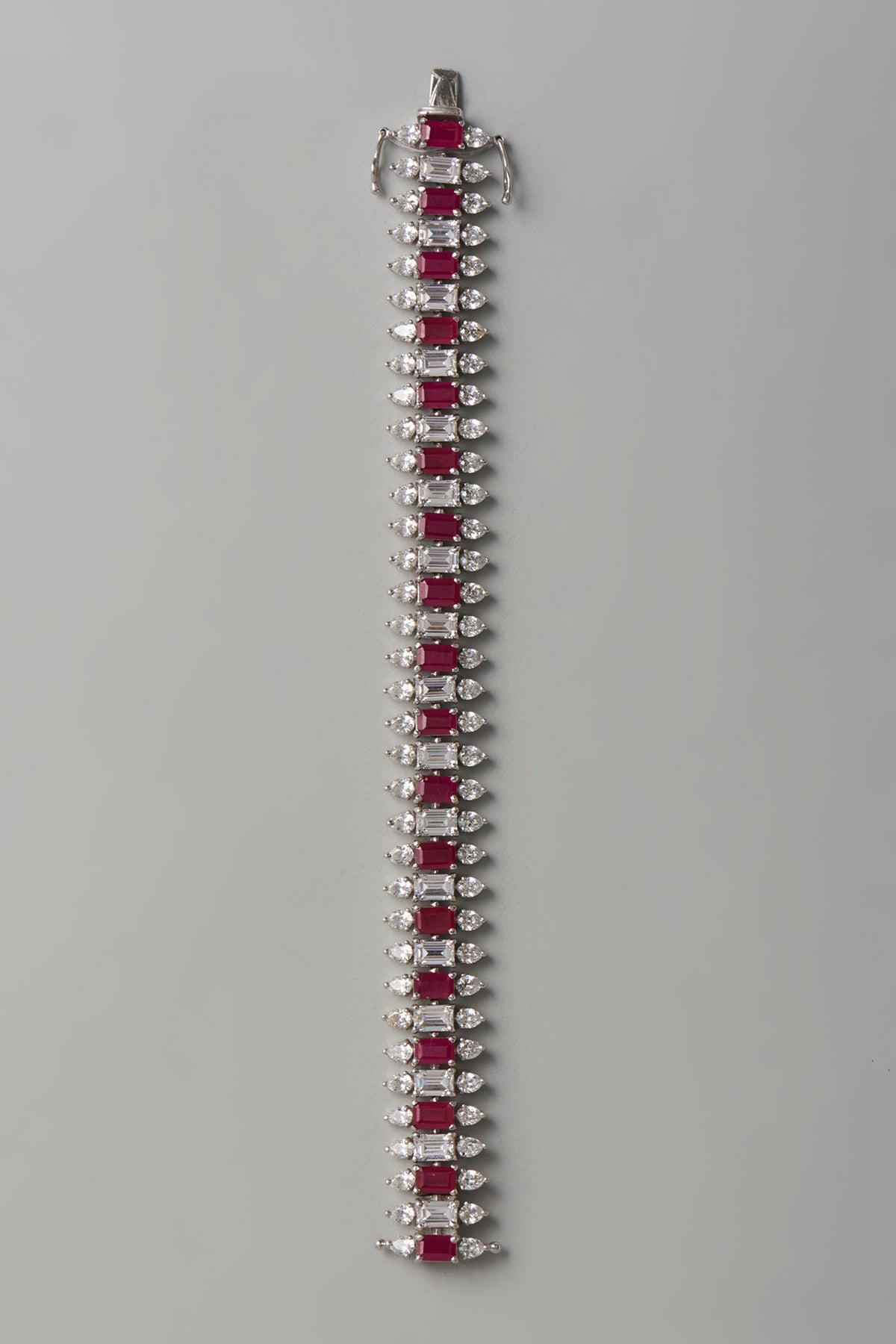 White Finish White & Red Swarovski Zirconia Bracelet In Sterling Silver