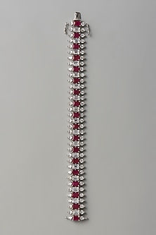White Finish White & Red Swarovski Zirconia Bracelet In Sterling Silver