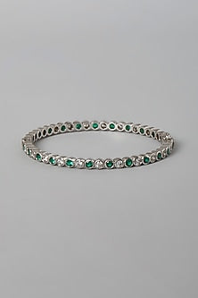 White Finish White & Green Swarovski Zirconia Bangle In Sterling Silver