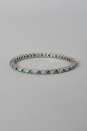White Finish White & Green Swarovski Zirconia Bangle In Sterling Silver
