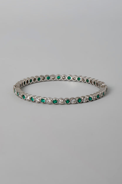 White Finish White & Green Swarovski Zirconia Bangle In Sterling Silver
