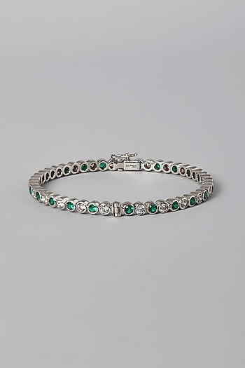 White Finish White & Green Swarovski Zirconia Bangle In Sterling Silver