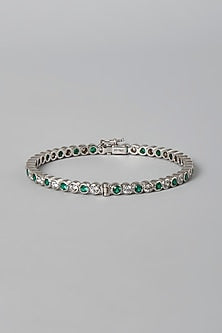 White Finish White & Green Swarovski Zirconia Bangle In Sterling Silver