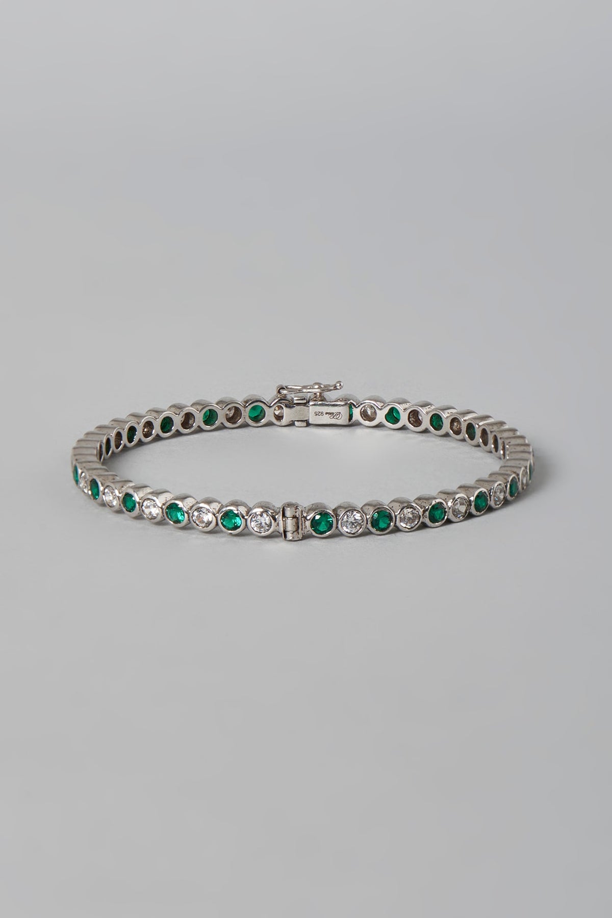 White Finish White & Green Swarovski Zirconia Bangle In Sterling Silver