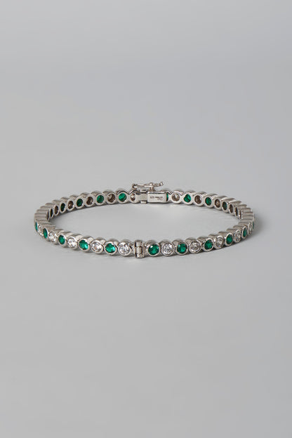 White Finish White & Green Swarovski Zirconia Bangle In Sterling Silver