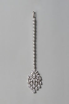 White Finish Swarovski Zirconia Maangtikka In Sterling Silver