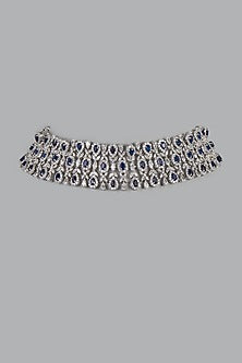 White Finish Swarovski Zirconia Choker Necklace In Sterling Silver