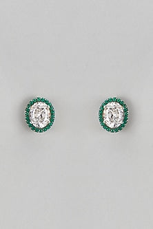 White Finish Swarovski Stud Earrings In Sterling Silver