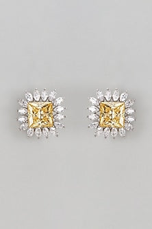White Finish Swarovski Stud Earrings In Sterling Silver