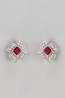 White Finish Swarovski Stud Earrings In Sterling Silver