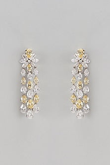 White Finish Yellow & White Swarovski Chandelier Earrings In Sterling Silver