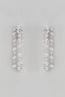 White Finish Swarovski Dangler Earrings In Sterling Silver