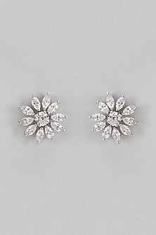 White Finish Swarovski Stud Earrings In Sterling Silver