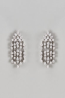 White Finish Swarovski Dangler Earrings In Sterling Silver