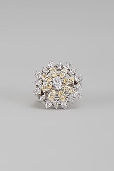 White Finish Yellow & White Swarovski Ring In Sterling Silver