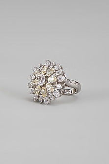 White Finish Yellow & White Swarovski Ring In Sterling Silver