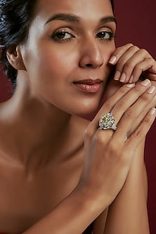 White Finish Yellow & White Swarovski Ring In Sterling Silver