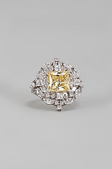 White Finish Yellow & White Swarovski Ring In Sterling Silver