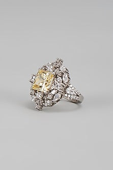 White Finish Yellow & White Swarovski Ring In Sterling Silver