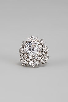 White Finish Swarovski Ring In Sterling Silver