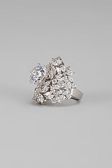 White Finish Swarovski Ring In Sterling Silver