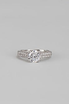 White Finish Swarovski Ring In Sterling Silver