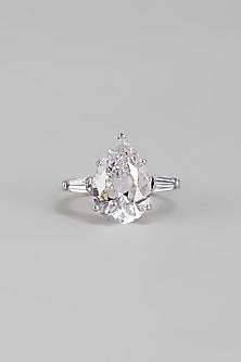 White Finish Swarovski Ring In Sterling Silver
