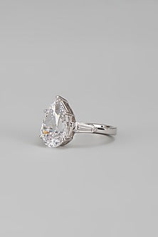 White Finish Swarovski Ring In Sterling Silver