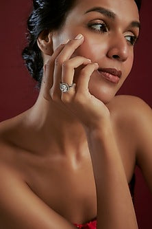 White Finish Swarovski Ring In Sterling Silver
