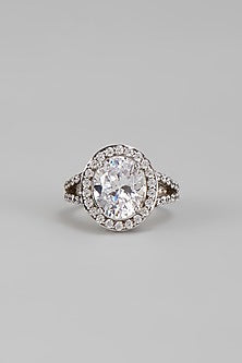 White Finish Swarovski Ring In Sterling Silver