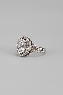 White Finish Swarovski Ring In Sterling Silver