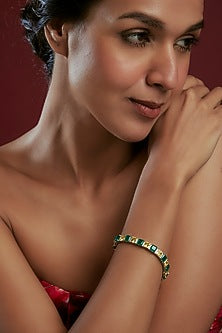 White Finish Green & Yellow Swarovski Tennis Bracelet In Sterling Silver