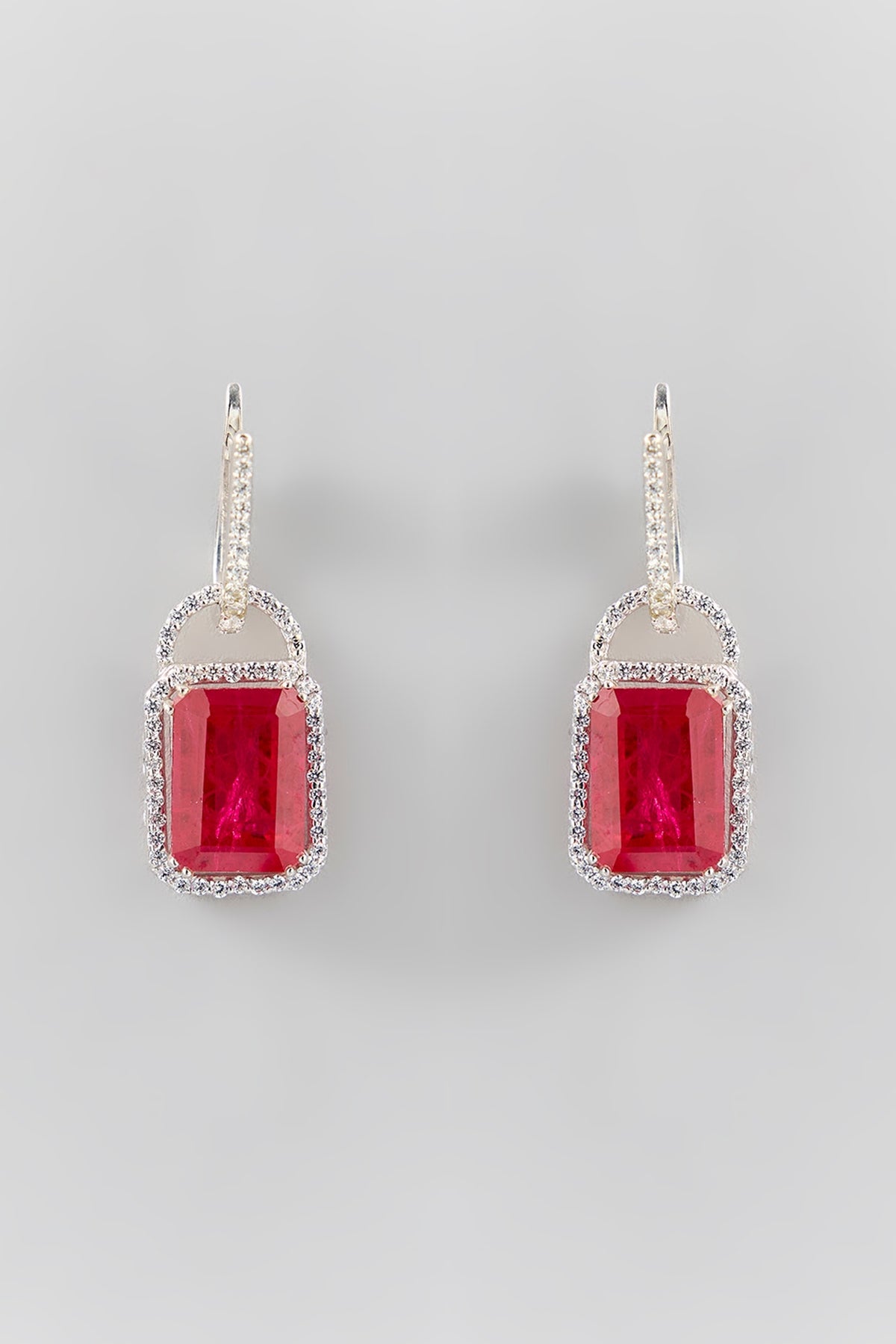 Silver Finish Red Stone Dangler Earrings In Sterling Silver