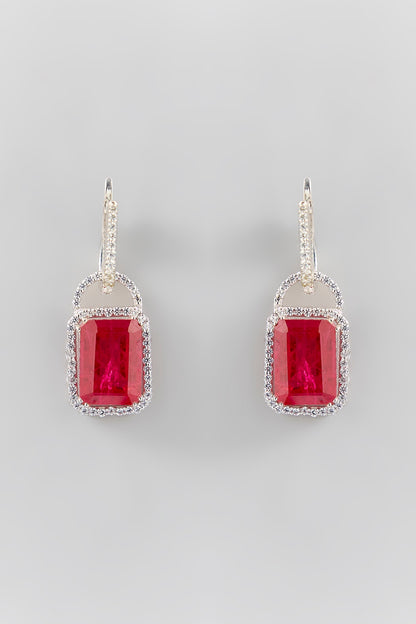 Silver Finish Red Stone Dangler Earrings In Sterling Silver