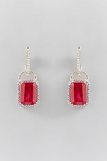 Silver Finish Red Stone Dangler Earrings In Sterling Silver