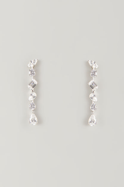 White Finish White Stone Dangler Earrings In Sterling Silver