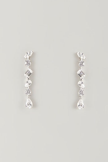 White Finish White Stone Dangler Earrings In Sterling Silver