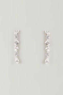 White Finish White Stone Dangler Earrings In Sterling Silver