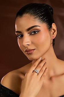 White Finish White Stone Ring In Sterling Silver
